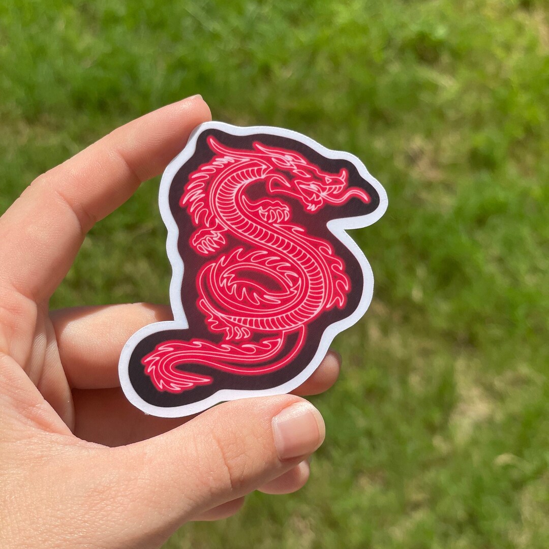 Red Neon Light Dragon Sticker or Button - Etsy