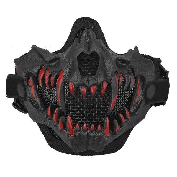 Masque de demi-visage de loup, masque de crâne de protection d'oreille d'Airsoft Masque de chasse Paintball Halloween