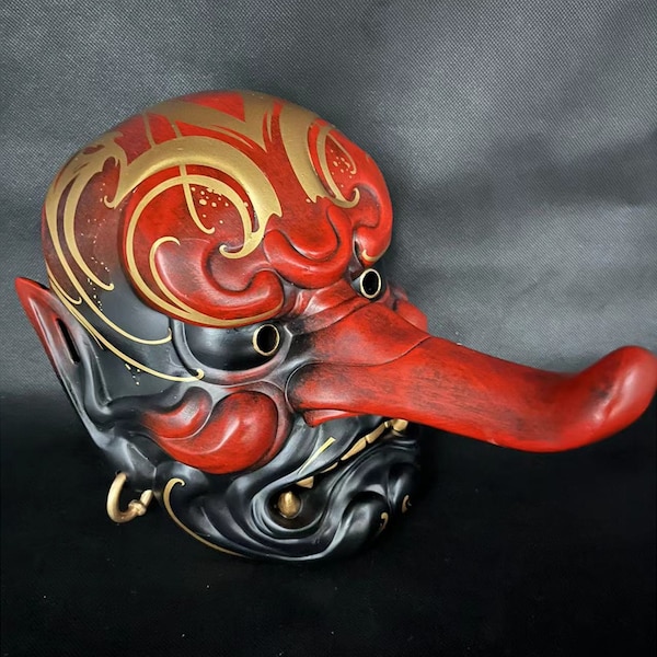 Wearable Tengu Mask Demon Hannya Samurai Mask Halloween NOH Omen Kabuki Cosplay Mask