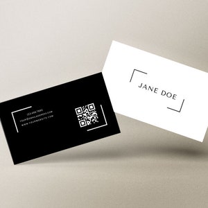 Sleek Business Card Template Design, Modern Black and White Instant Download, Customizable Business Card Template with QR Code