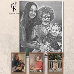 Custom Hand-Drawn Portrait from Photos – Memorial or Gift Drawing of Loved Ones & Pets – Combined Pencil Sketch Art