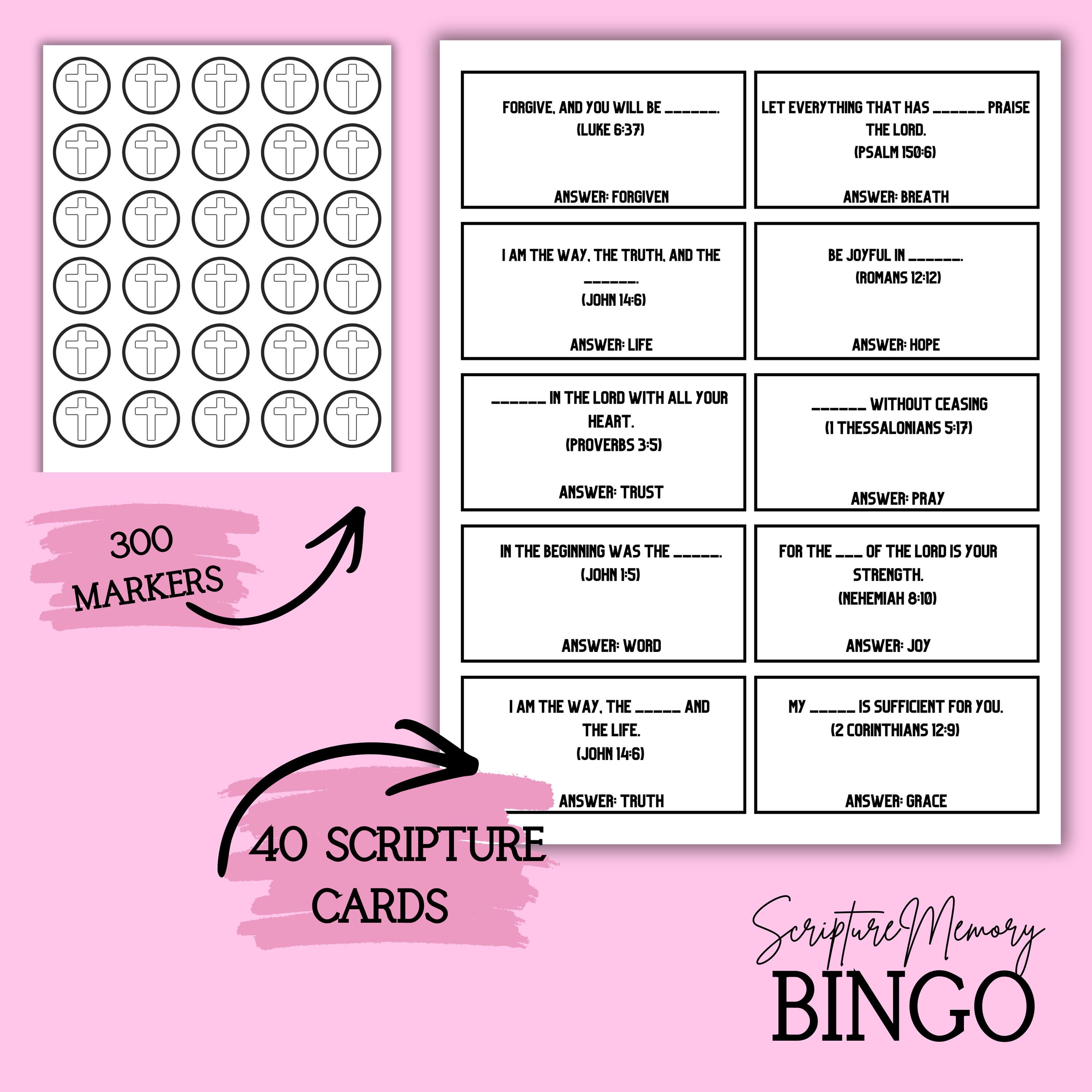 Scripture Man Game Scripture Memory Bingo Game – Kids Bible Verse Activity (digital ...
