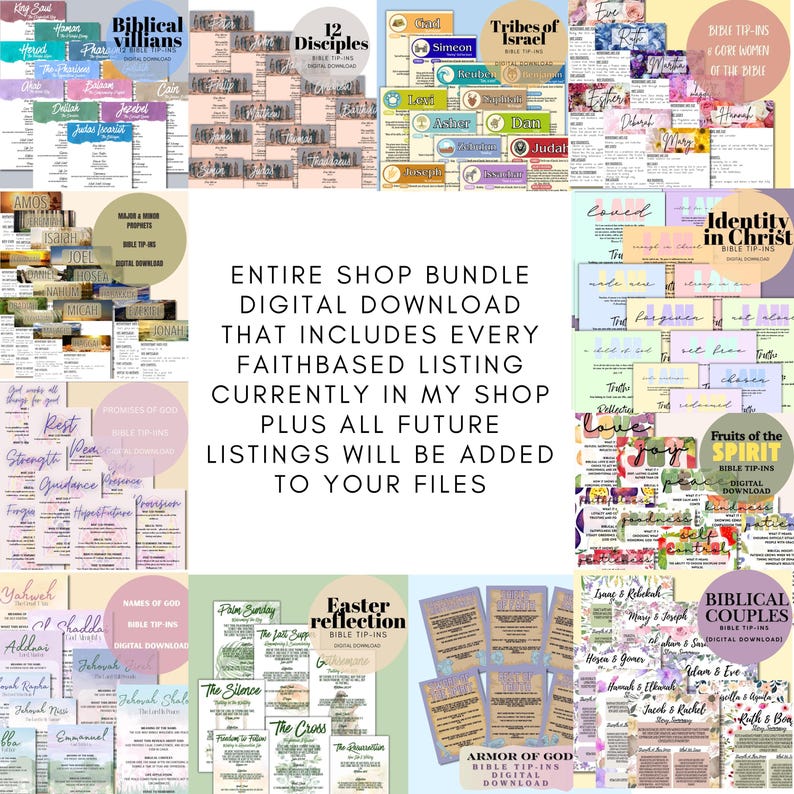 ENTIRE SHOP bundle Bible Tip-Ins | Bible Study | Scripture Study (Digital Download) Bible Reference Sheets