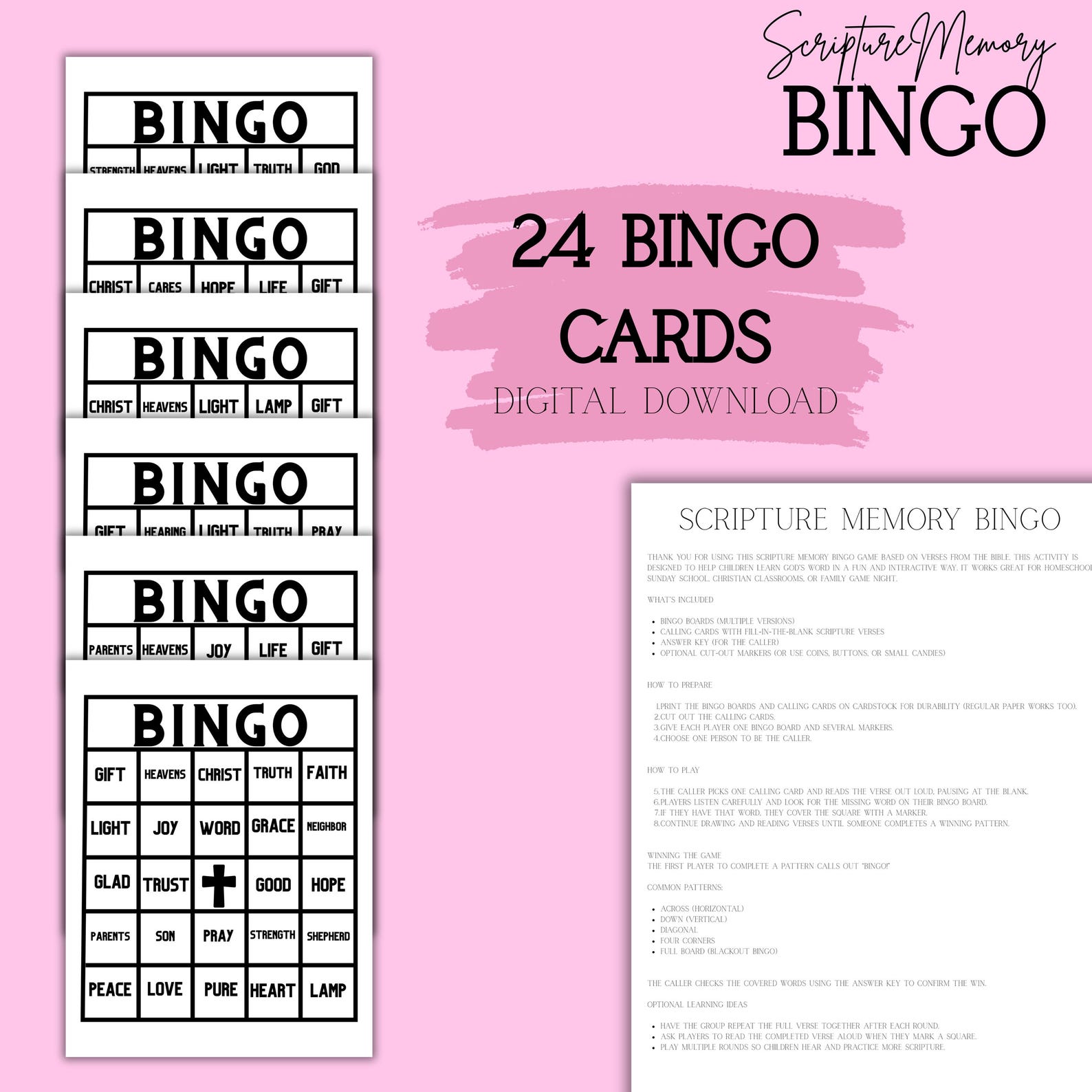 Scripture Man Game Scripture Memory Bingo Game – Kids Bible Verse Activity (digital ...