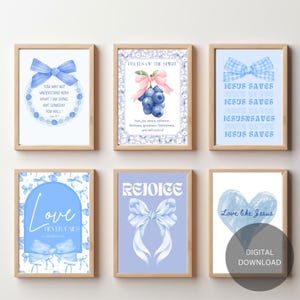 Printable Wall Art Scriptire Faith Christian Preppy Blue Coquette Digital Download Dorm Room Wall Art Sizable Downloads Bundle Art Bundles