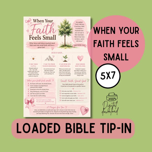 When Your Faith Feels Small Bible Tip-In | 5x7 Printable | Christian Journaling Insert | Digital Download