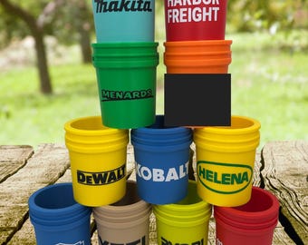 3D Printed 5-gallon Bucket drink cozies fathers day Big Box Store Logos, Lowe's, Milwaukee, Dewalt, Ryobi, Harbor Freight, Menards,many more