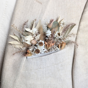 Cream Dried Flower Pocket Boutonniere: Groom Wedding Accessory
