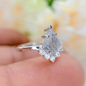 Schwarzer Rutilquarz Ring: Art Deco Sterlingsilber-Statement-Ring