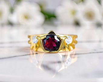 Zelda Goron's Ruby Ring: Hylian Shield Sterling Silver Garnet Engagement Ring