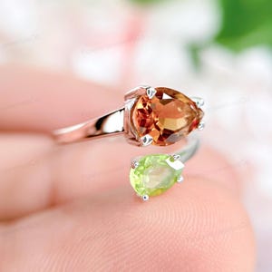 Citrin und Peridot Ring: 14k Vergoldeter Edelstein Statementring