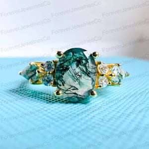 Natural Moss Agate Kite And Oval Ring, 925 Sterling Silver Ring, Personalized Gift, Mossy Agate Ring, Christmas Surprise Present