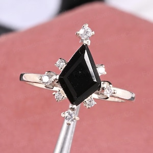 Black Spinel Kite Ring: Gothic Starburst Silver Ring, Eco Engagement
