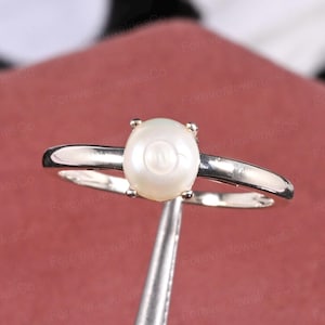 Dainty Freshwater Pearl Ring: Sterling Silver June Birthstone