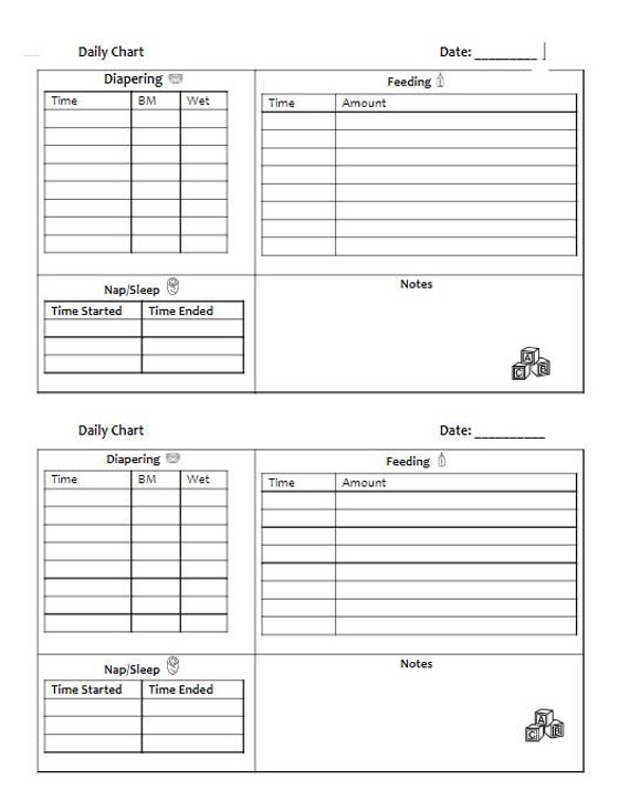 Baby Daily Chart for Daycare and Home Recording - Etsy