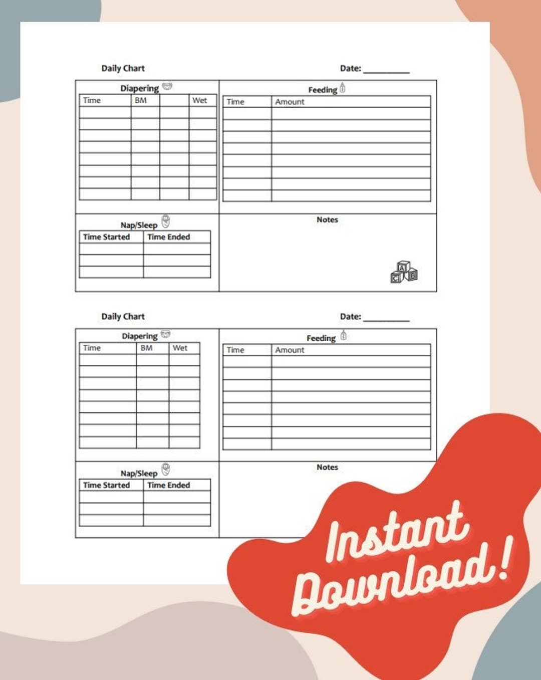 Baby Daily Chart for Daycare and Home Recording - Etsy
