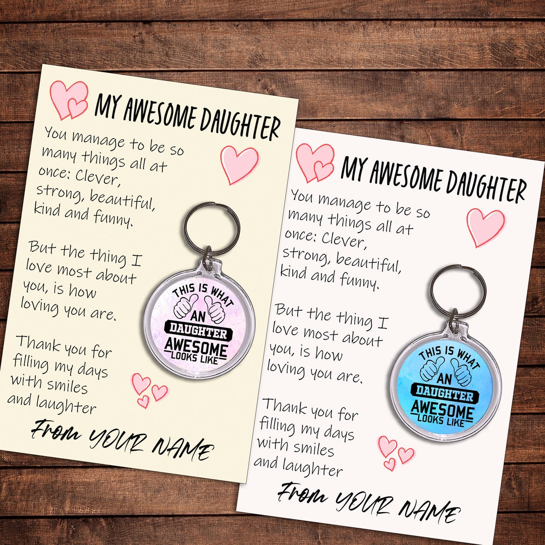 Personalised Awesome Daughter Pocket Hug Keyring/bag Tag, Send Hug From