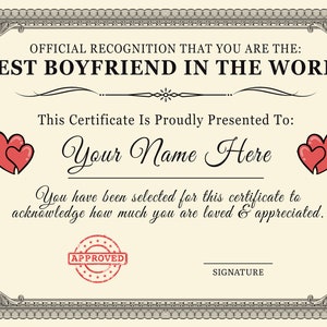 Personalized 'Best Boyfriend in the World' Certificate (A4/A5 Print) | Sentimental Keepsake Gift | Ideal Birthday, Christmas Present image 4