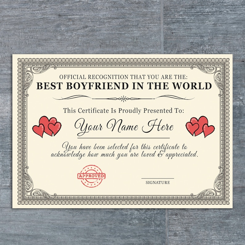 Personalized 'Best Boyfriend in the World' Certificate (A4/A5 Print) | Sentimental Keepsake Gift | Ideal Birthday, Christmas Present image 3