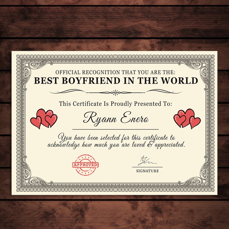 Personalized 'Best Boyfriend in the World' Certificate (A4/A5 Print) | Sentimental Keepsake Gift | Ideal Birthday, Christmas Present image 1