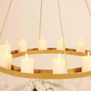 Gold Chandelier Floral Candle Holder - Metal Hoop Wreath Base, Hanging Wedding Decor, DIY Ceiling Ring