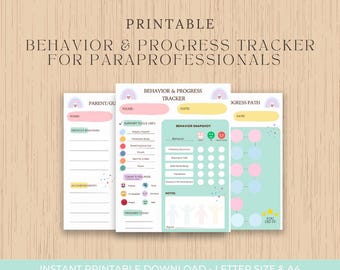 Behavior & Progress Tracker for Paraprofessionals | Printable Daily Log + Rewards | Special Ed Classroom Support Tool