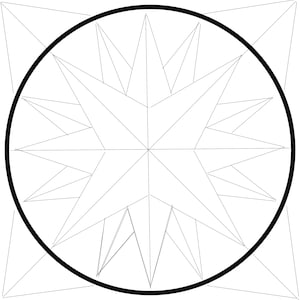 May include: A black and white geometric design with a star shape in the center. The star is made up of many lines that intersect to create a complex pattern.