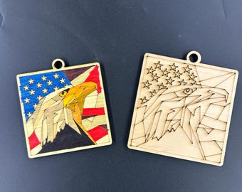 Laser Engraved Barn Quilt Ornaments, Birch Wood, DIY Craft