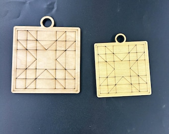 Laser Engraved Barn Quilt Ornament, Unfinished Birch Wood