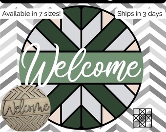 Barn Quilt Door Hanger, Barn Quilt Welcome sign