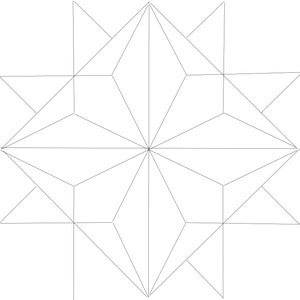 May include: A geometric design with a starburst pattern. The design is made up of many lines that intersect at the center of the image.