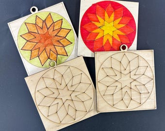 Laser Engraved Birch Wood Barn Quilt Ornament, DIY Craft