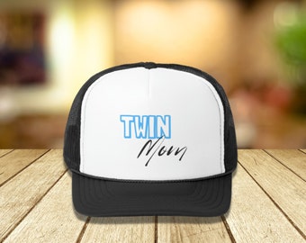 Twin Mom Trucker Caps with Blue Lettering, Mom of Twins blue, Gift for Mom, Mother's Day, Birthday, Gender Reveal for Twins in blue