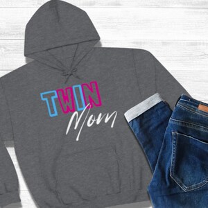 Twin Mom Hoodie, Mom of Twins, pink and blue letters, Twins sweatshirt, Boy and Girl Twins, Mother&#39;s Day gift, Gift for Mom of Twins