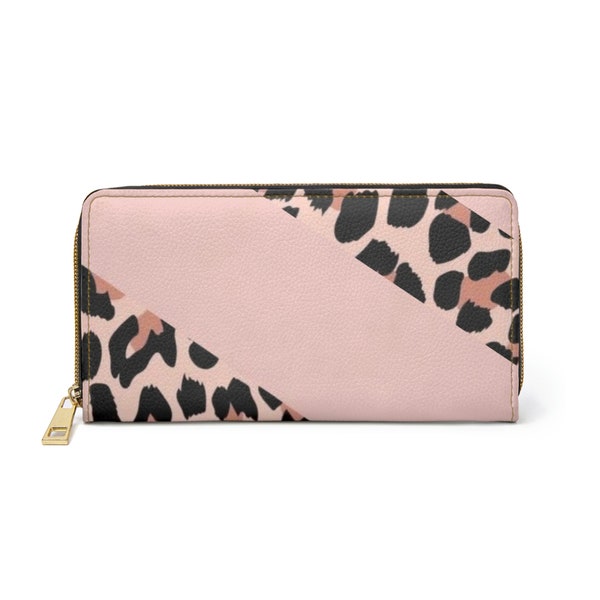 Leopard Print and Pink Geometric Zipper Wallet for Her Women Wallet Animal Print Animal Print Wallet Gift for Her Gift Idea for Mom Pink