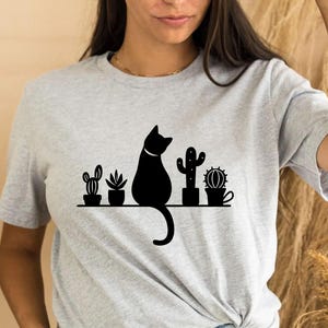 Katzen und Pflanzen T-Shirt, Pflanzendame, Shirts für Katzenliebhaber, Pflanzenliebhaber, Gärtner-T-Shirt, Sukkulentenpflanzen Geschenk, Pflanzenliebhaber Geschenk Katzen-T-Shirts