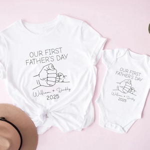 Custom Names Our First Father&#39;s Day Matching Shirt And Bodysuit, Father&#39;s Day Gift, Personalized Dad And Baby Shirts, New Dad Shirt