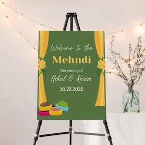 mehndi welcome sign, welcome sign for mehndi ceremony, sout asian wedding decor, henna ceremony decor, mehendi favours, mehndi decor