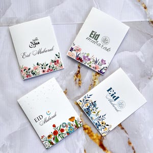 Juego de 4 tarjetas Eid/tarjetas islámicas/tarjeta Eid Mubarak, tarjeta Eid con lámina dorada, tarjetas para Eid, tarjetas florales para Eid, lindas tarjetas Eid