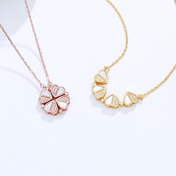 Lucky Charm Jewelry Set 18k Rose and Gold: 4-Leaf Clover Pendants, Bracelets and Earrings, individual Magnetic Pendant 4leaf clover Pendant