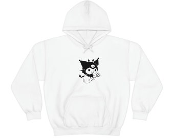 Sudadera con capucha unisex de color morado claro, estilo Kawaii, en blanco y negro, adorable y suave. Conejo bebé.