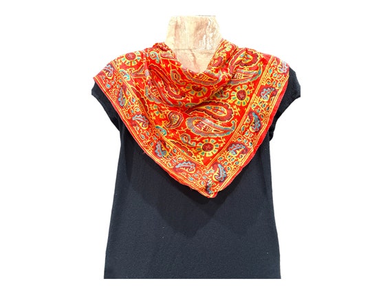 Crimson Paisley Silk Scarf by B.S.T.C. Products -… - image 2