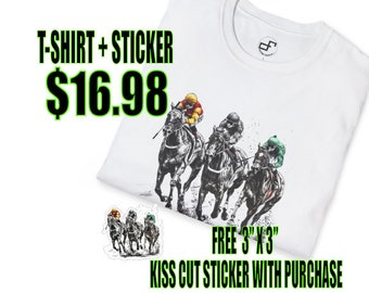 Gallop to Glory: Vintage Horse Race Sketch T-Shirt