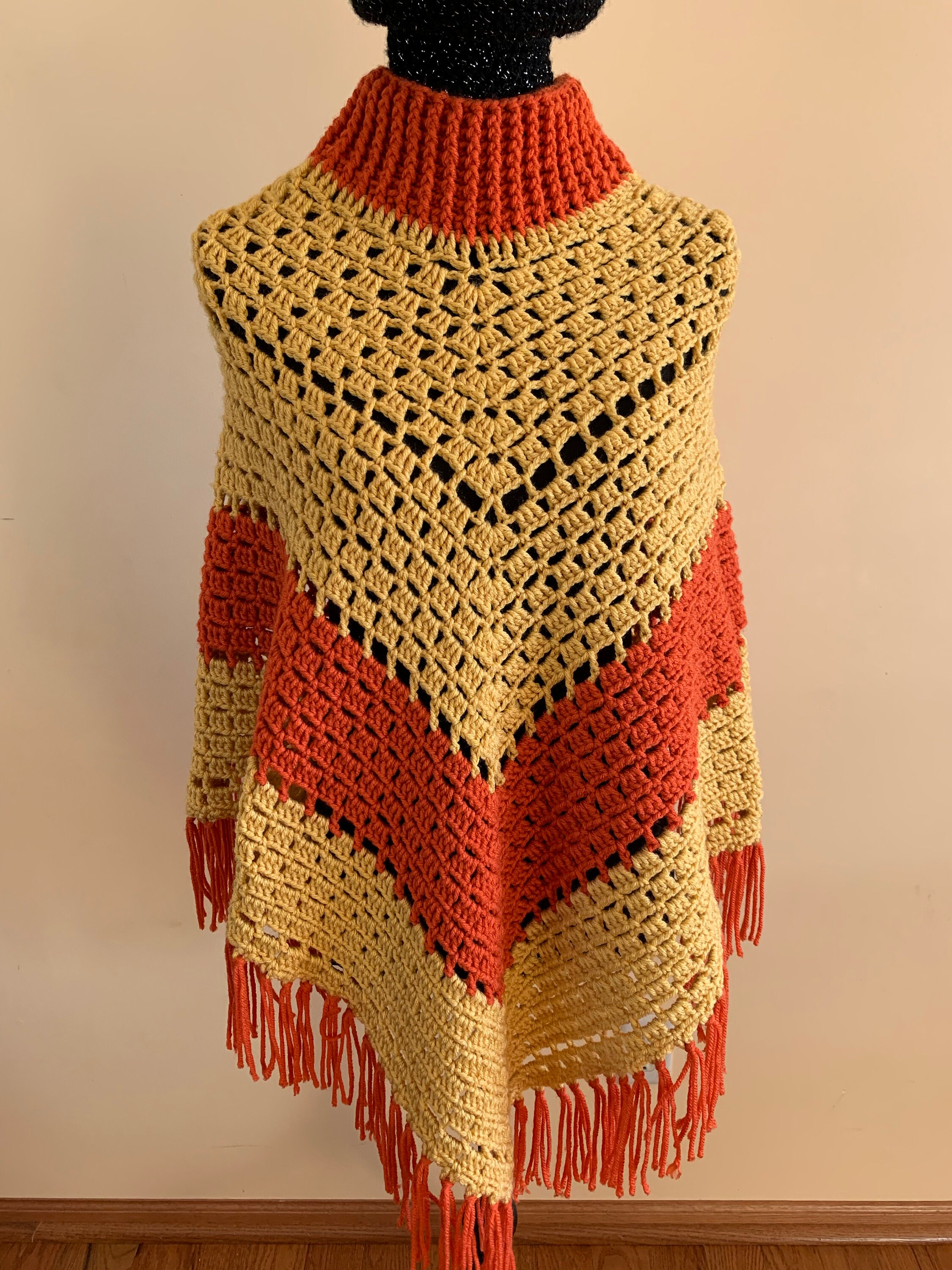 Women Poncho Yellow Crochet