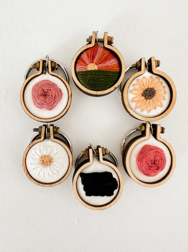 Flower Petal Mini Embroidery Hoop Keychain Etsy