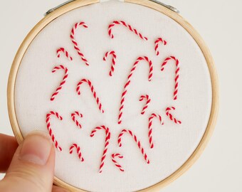 Candy Cane 3" Mini Hoop Ornament DIY Embroidery Kit