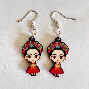Pendientes de madera Frida Catrina - Dia de los Muertos - Día de Muertos - Calaveras de Halloween - Pendientes artesanales