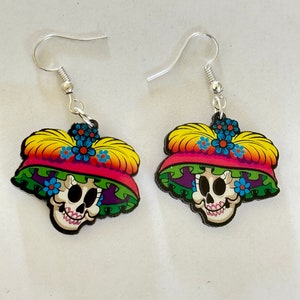 Catrina wooden Earrings - Dia de los Muertos - Day of the Dead - Halloween skulls - Artesanal earrings
