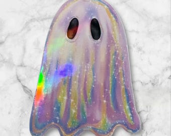 Customizable Ghost Sticker: Holographic, retro, disco, Iridescent
