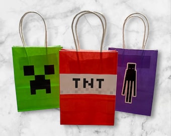 Pixel Miner Gamer Goody Bags Set - 4 Styles - Kids Party Favor bag, Dont be a creeper, slenderman, TNT, craft themed mine birthday decor